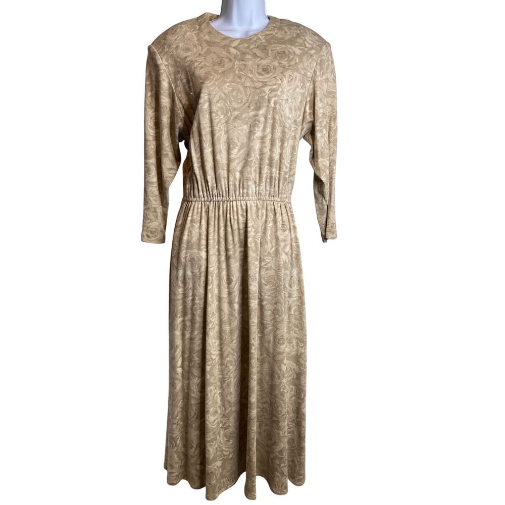 Vintage Womens Beige Floral Print Long Sleeve Maxi Dress Est Sz M Cottagecore
